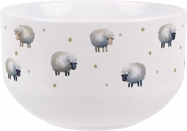 Purely Home Spring Sheep Dotted Ceramic Cereal Bowl, White