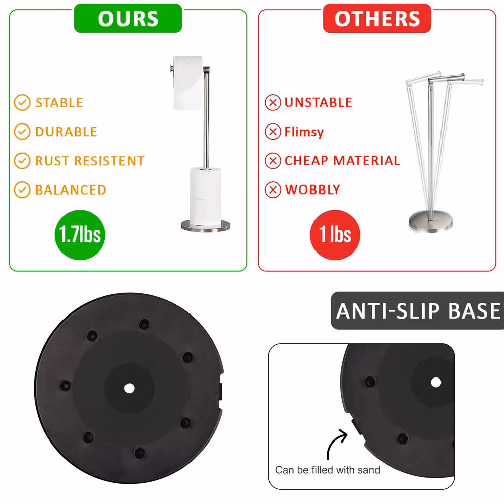 Crystals 2 in 1 Black Freestanding Toilet Paper Holder and Spare Roll Storage Rack – 3