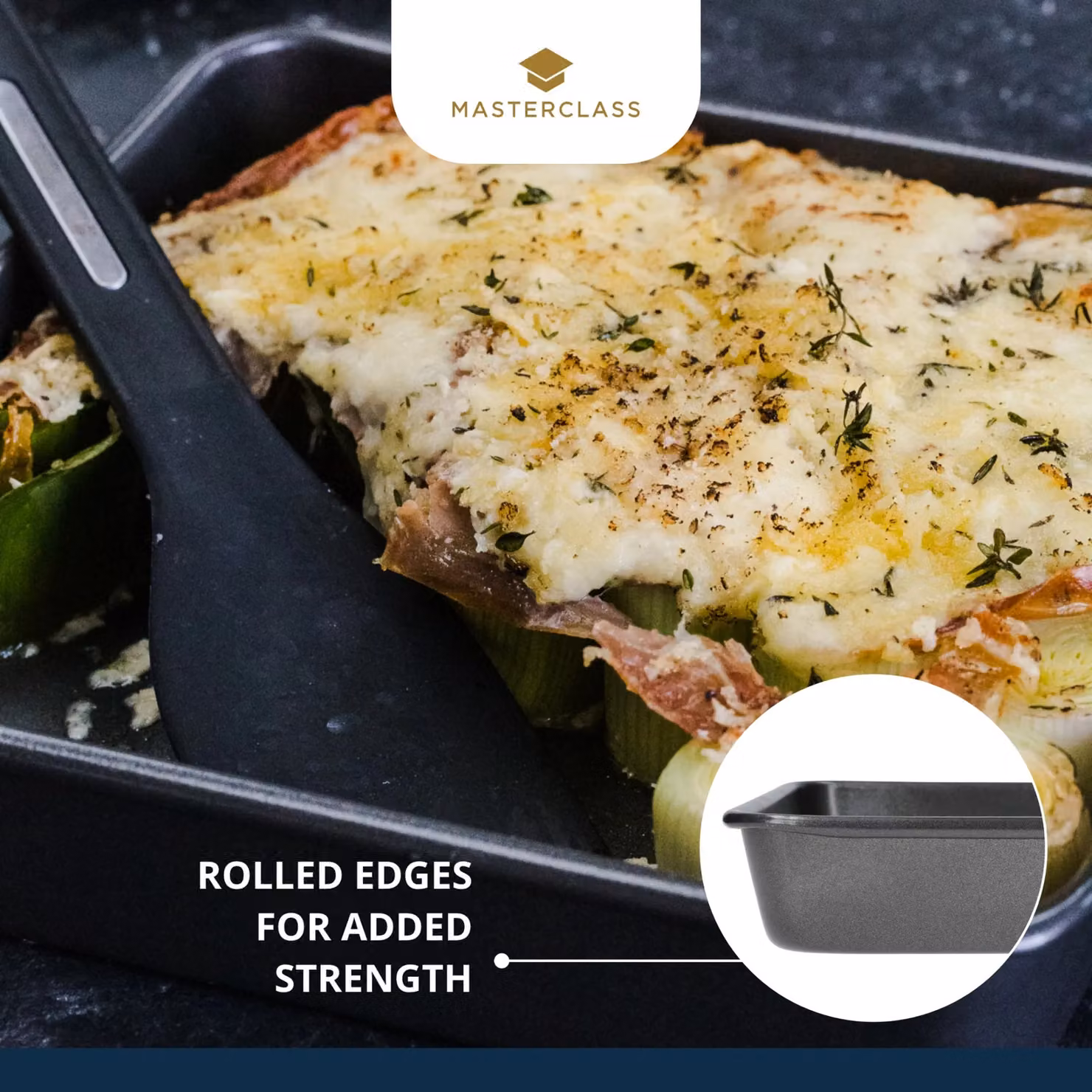 MasterClass Non-Stick Square Carbon Steel Cake Tin, Grey, 23 cm – 10