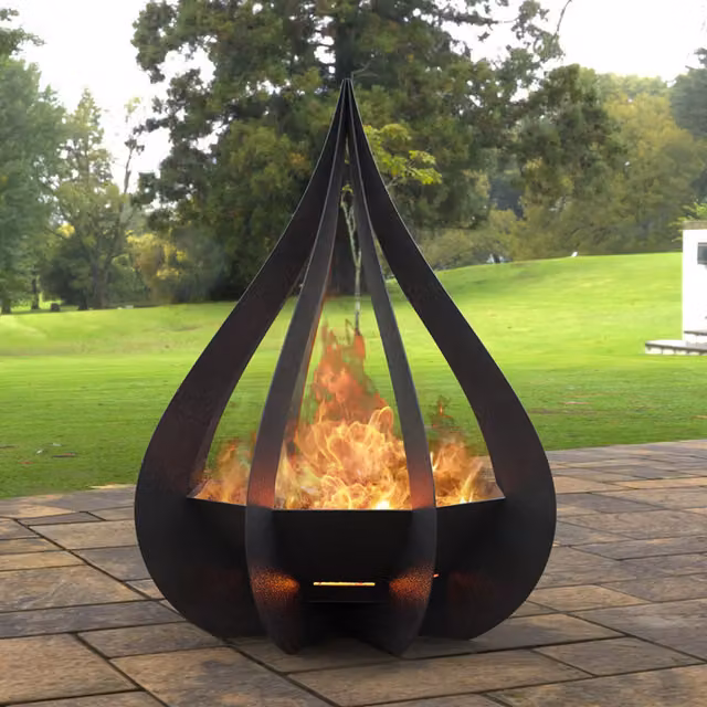 Laser Hut Tear Drop Steel Fire Bowl in Black
