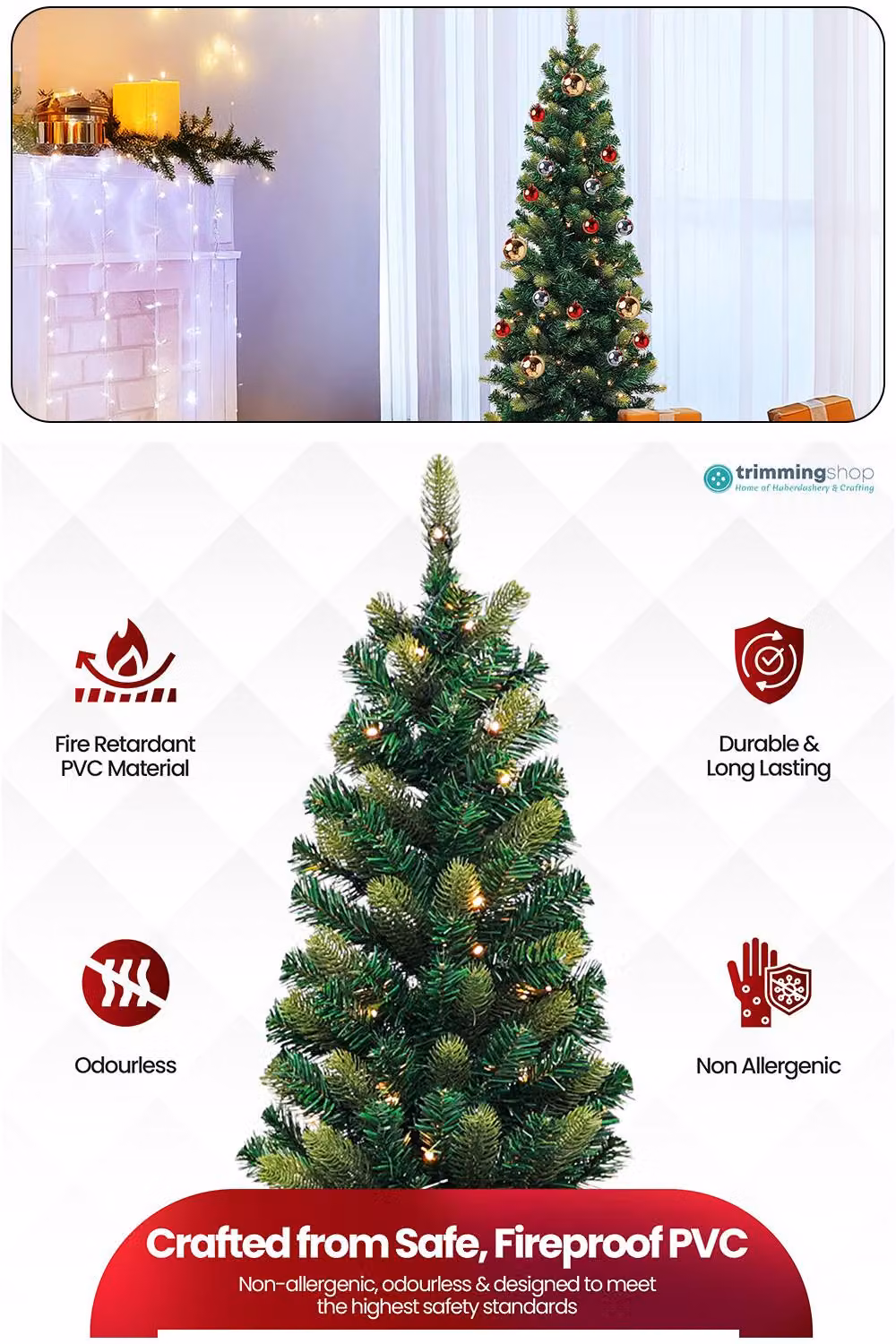 Neel Blue Pre-Lit Artificial Slim Christmas Tree with Warm LEDs in Green and Blue, Height: 152.4 cm – 3