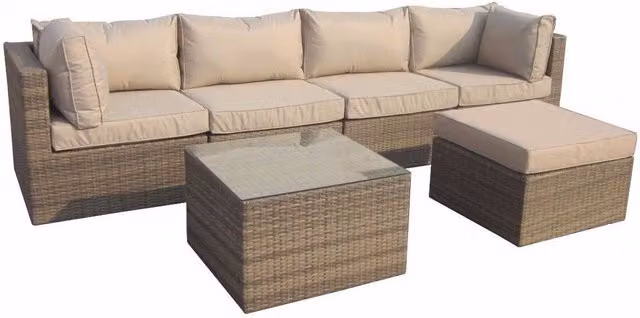 Furniture One 6 Piece Modular Rattan Outdoor Garden Sofa Set in Beige and Yellow