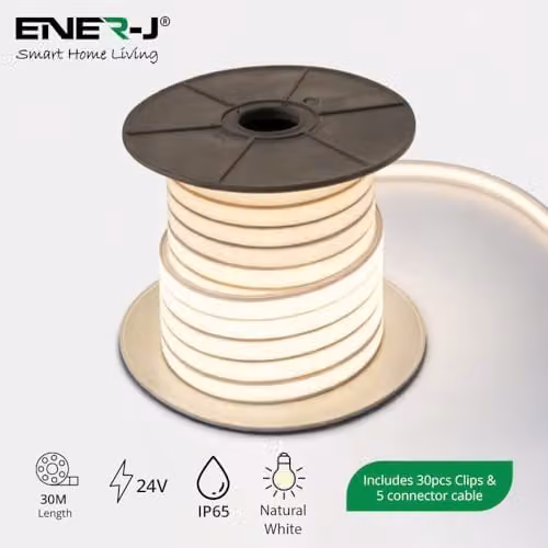 ENERJ 30m 24V Silicon Neon Flex LED Strip, White, IP65, 10 x 10 mm – 1