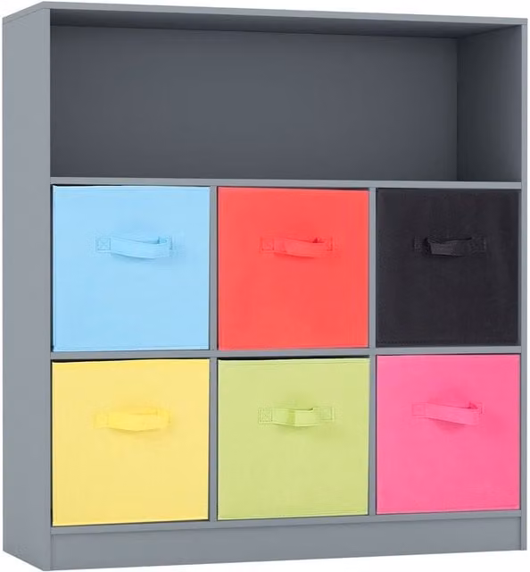 URBNLIVING Modern 7 Cube Wooden Bookcase Storage Unit in Grey and Multicolour
