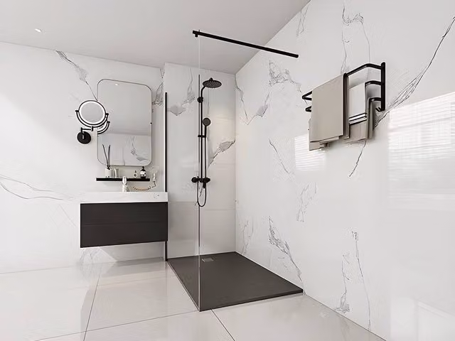 Vente-unique Black Rectangular Mineral Cast Resin Shower Tray, W/D: 140 x 90 cm