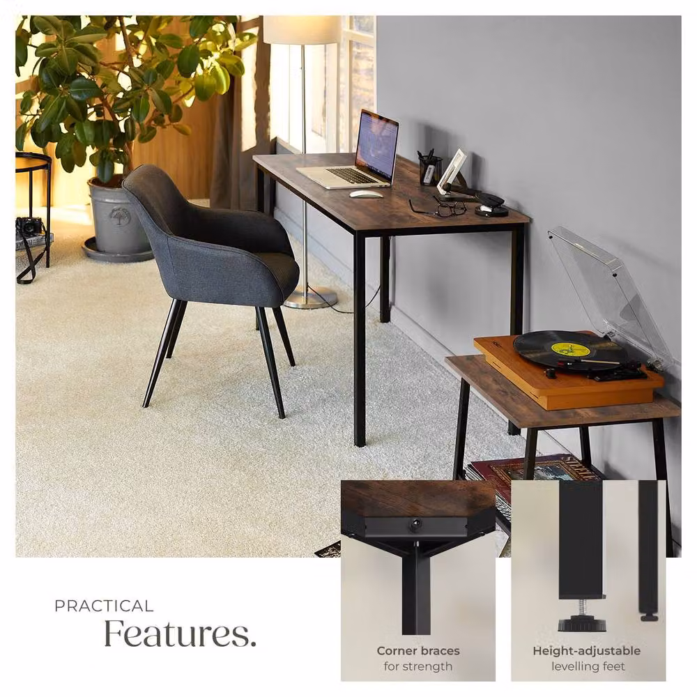 tectake Vanport Writing Desk in Brown and Black with Height-Adjustable Feet – 4