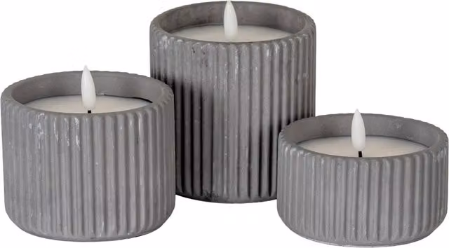 KDMK Luxe Collection Grey Ribbed Large LED Pillar Candle with Timer