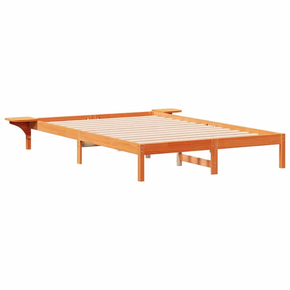 Berkfield Home Modern Solid Pine Bed Frame with Side Tables in Wax Brown, W: 140 cm, L: 210 cm – 2