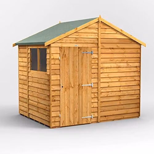 Powersheds Premium Apex Garden Overlap Wooden Shed in Natural Brown with Toughened Glass and Security Features, W/D/H: 258.0 x 195.0 x 239.1 cm – 1