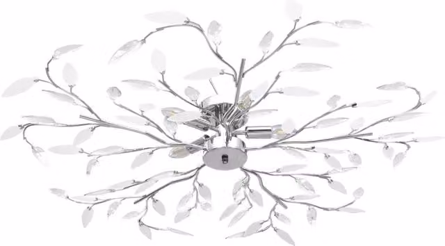Berkfield Home Modern Ceiling Lamp with White Acrylic Crystal Leaf Arms and Chrome Metal Finish for 5 x E14 Bulbs