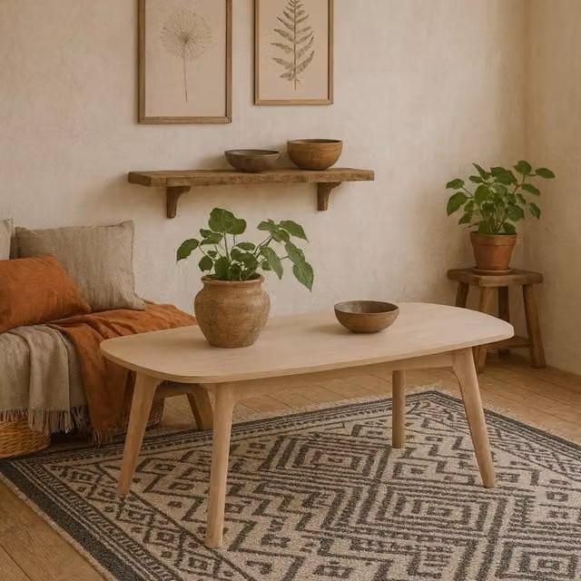 Wyld Haus Mossbloom Scandi White Oak Coffee Table in Natural, W/D/H: 58 x 49 x 58 cm