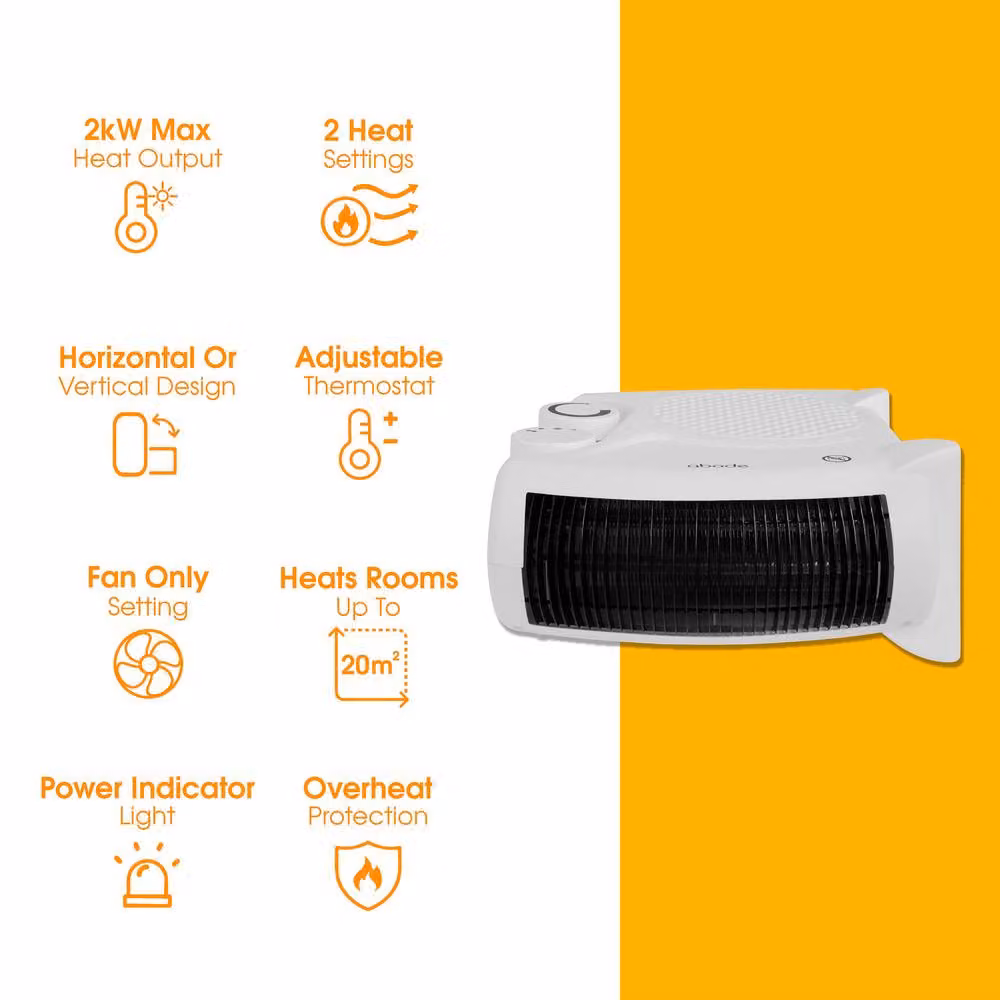 Abode 2000W White Fan Heater with 2 Heat Settings and Overheat Protection AFH1001 – 8
