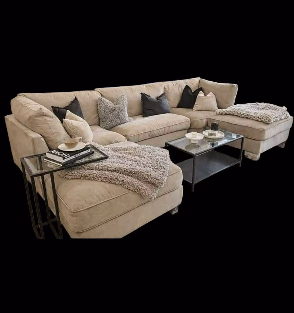 Home & Love Denver Bishop U Shape Cinema Corner Sofa in Beige with Matching Ottoman and Scatter Cushions – 2