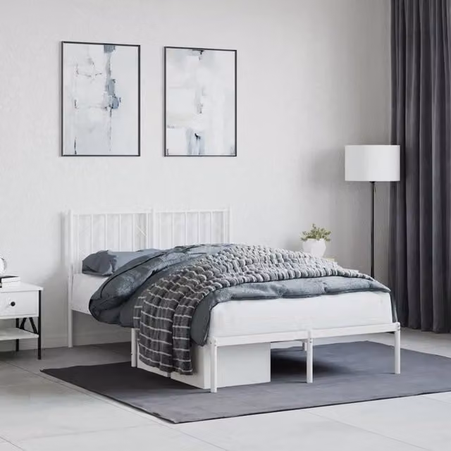 Berkfield Home Metal Bed Frame with Headboard, White, W/D/H: 120 x 200 cm – 1