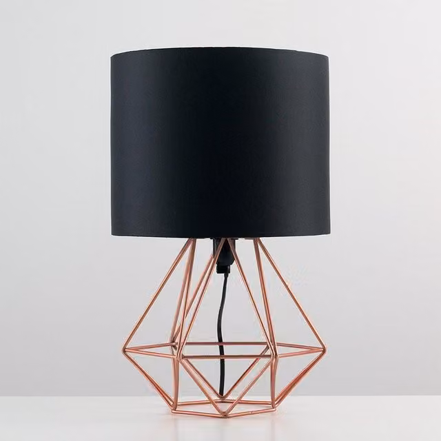 MiniSun Pair of Modern Copper Metal Basket Cage Table Lamps with Black Fabric Shades – 6