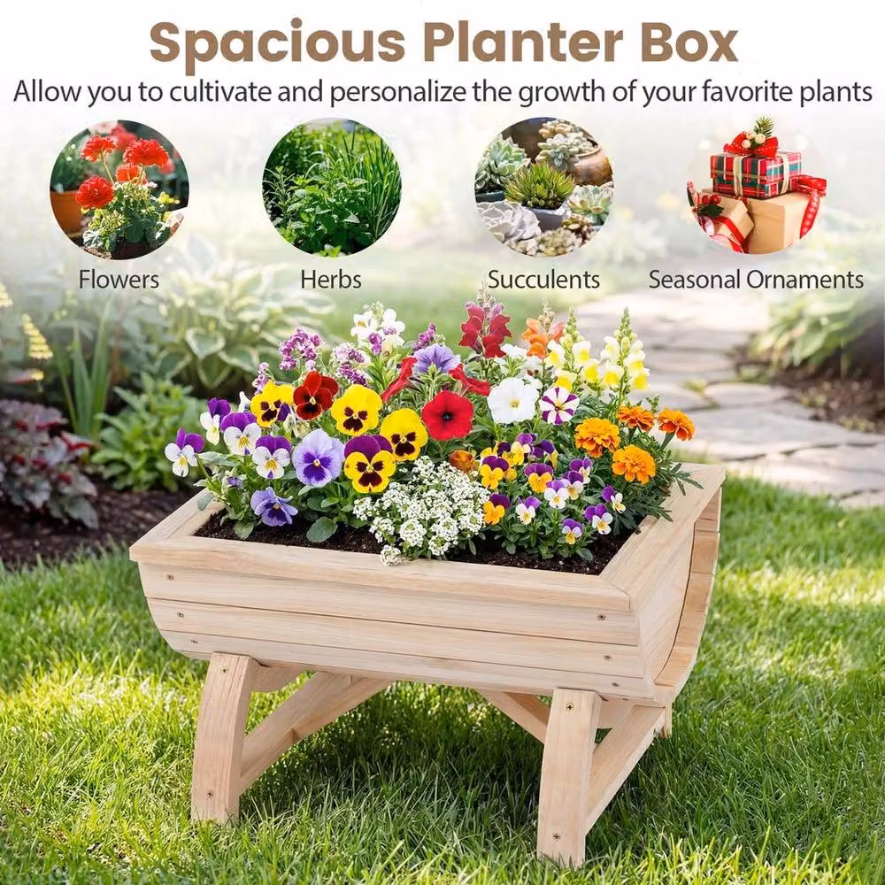 KORVIXA Heavy-Duty Wooden Elevated Planter Box in Beige, W/D/H: 39.0 x 32.5 x 24.0 cm – 4