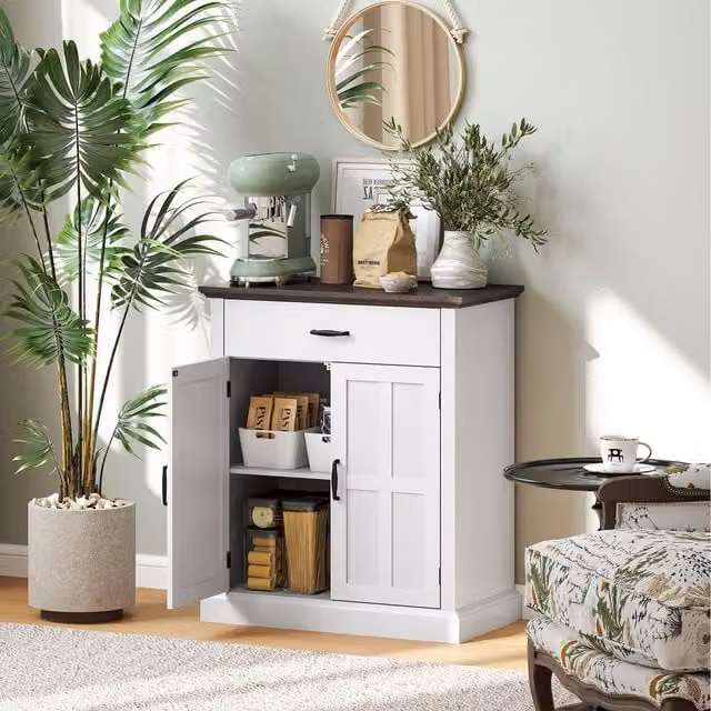 HOMCOM Modern White Sideboard Storage Cabinet with Tabletop and Doors