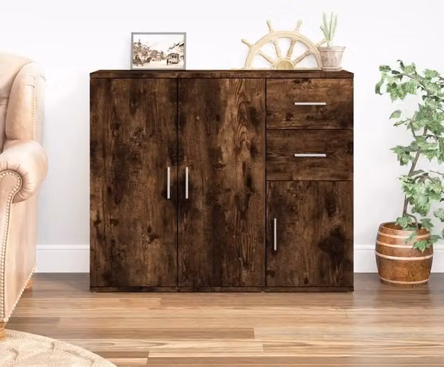 Berkfield Home Smoked Oak Sideboard in Brown, W/D/H: 91 x 29.5 x 75 cm – 1