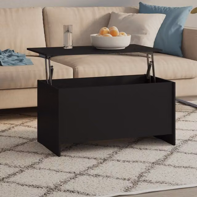 Berkfield Home Modern Black Rectangular Coffee Table with Lift Mechanism, W/D/H: 102 x 55.5 x 52.5 cm