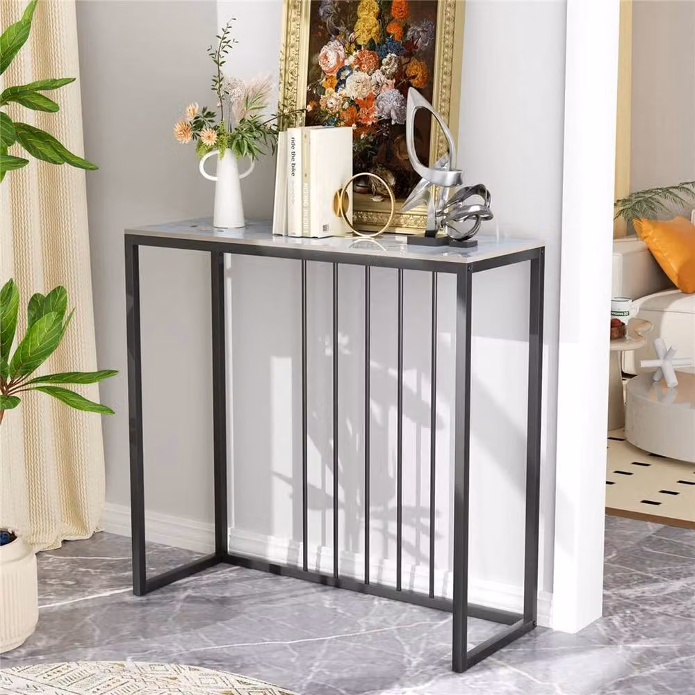 FORGEVIO Modern Marble Console Table in Black, Slim Rectangular Side Table for Hallways and Behind Sofas – 4