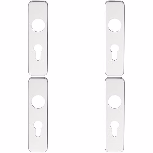 Loops 4 Pack Pair Door Handle Euro Lock Plate for Safety Levers, Brushed Satin Aluminium, Silver, W: 154 mm, H: 40 mm