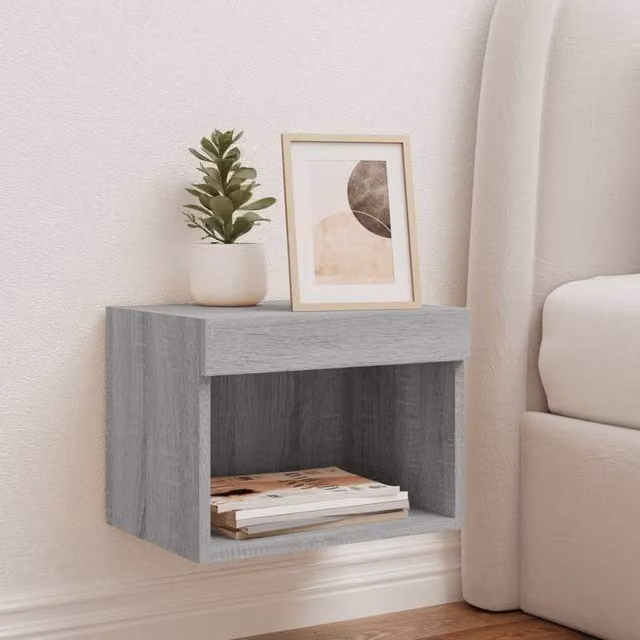 Berkfield Home Wall-mounted Decorative Bedside Cabinet with Integrated LED Lights, Grey Sonoma, W/D/H: 30 x 30 x 30 cm – 1