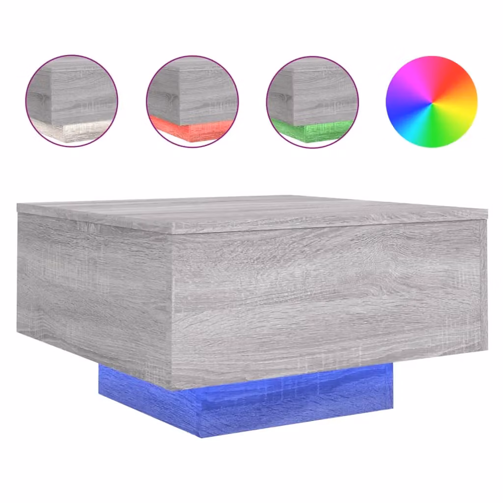 Berkfield Home Modern Square Coffee Table with LED Lights in Grey Sonoma, W/D/H: 55 x 55 x 31 cm – 2