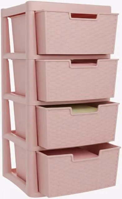 SPETLEK 4 Tier Large Pink Rattan Effect Plastic Drawer Unit – 1