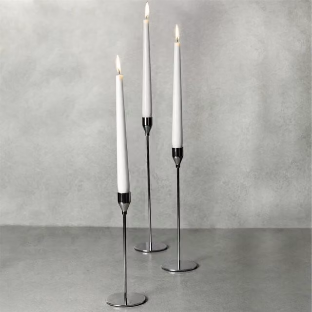 Maison & White Set of 3 Silver Tulip Taper Candlesticks