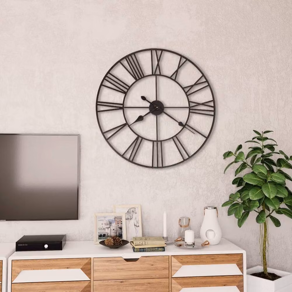Berkfield Home Vintage Round Metal Wall Clock with Quartz Movement, Black, Diameter: 80 cm – 3