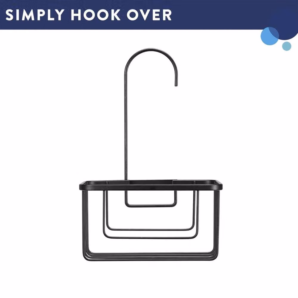 NESTLUNE Black Rustproof Metal Hook Over Shower Caddy for Riser Rail – 2