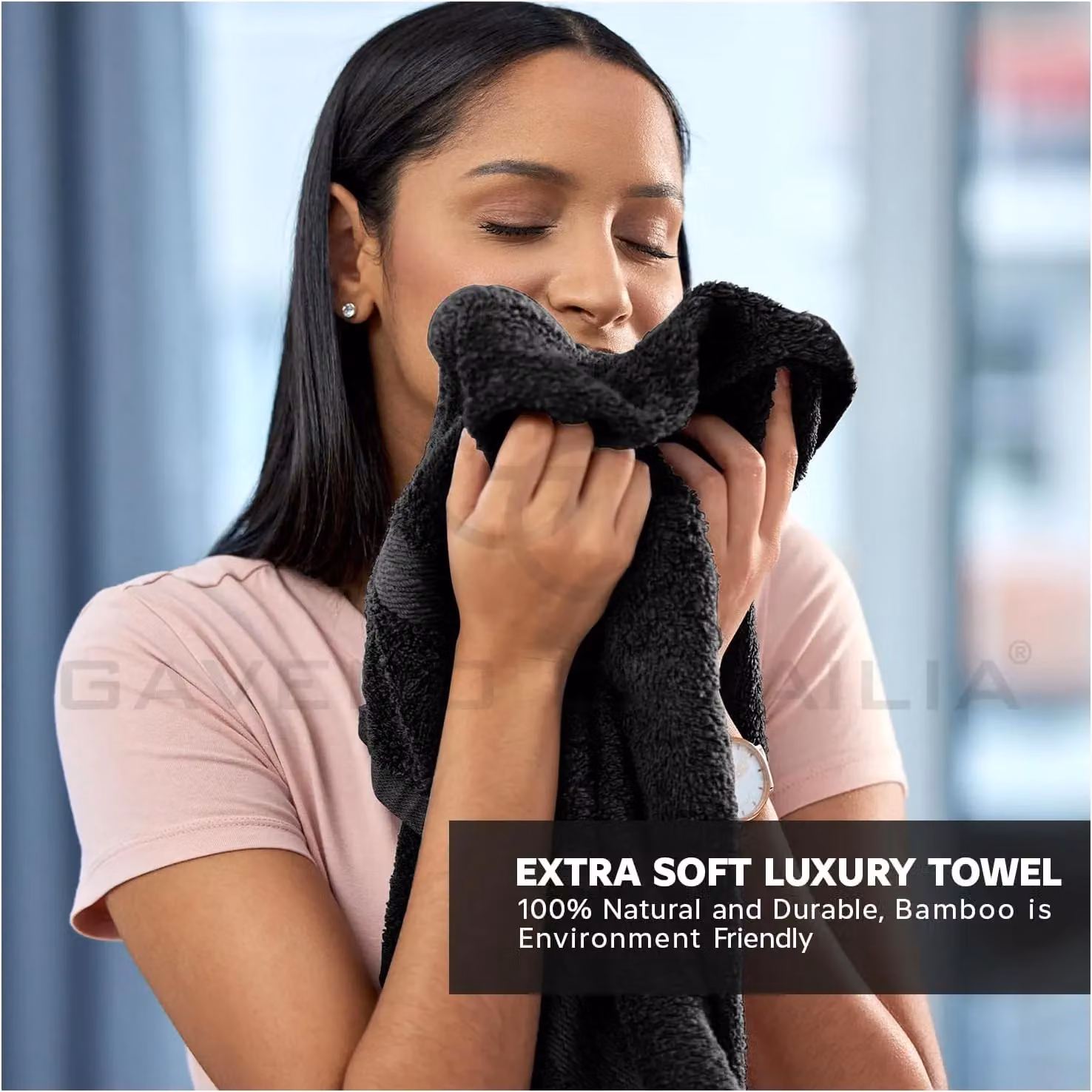 Gaveno Cavailia Bamboo and Cotton Hand Towels, 2 Pack, Black, W/D/H: 50 x 80 cm – 7