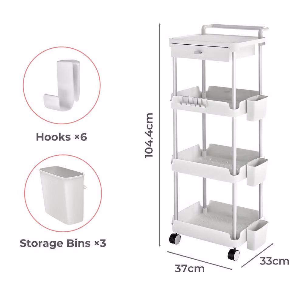 Levede 4 Tier Storage Trolley Cart in White – 4