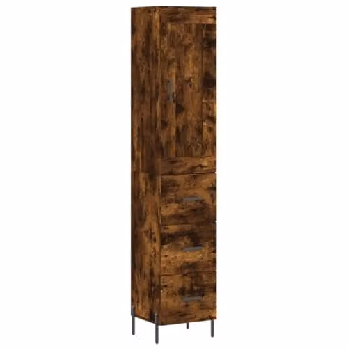 vidaXL Modern Highboard in Smoked Oak with Internal Shelves and Doors, W/D/H: 34.5 x 34 x 180 cm