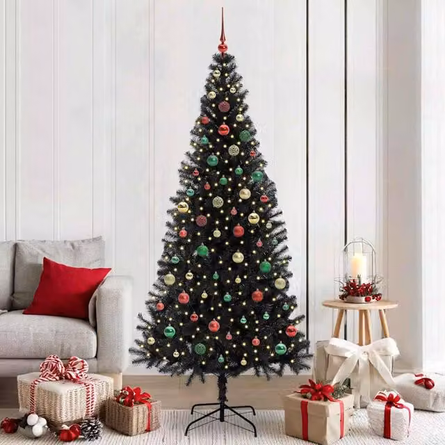 Berkfield Home Black PVC Christmas Tree with 300 LEDs and Stand, Height: 210 cm