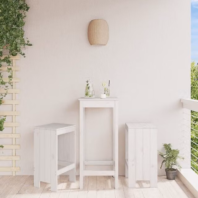 Berkfield Home Set of 2 White Rustic Solid Wood Pine Bar Stools, W/D/H: 40 x 36 x 75 cm