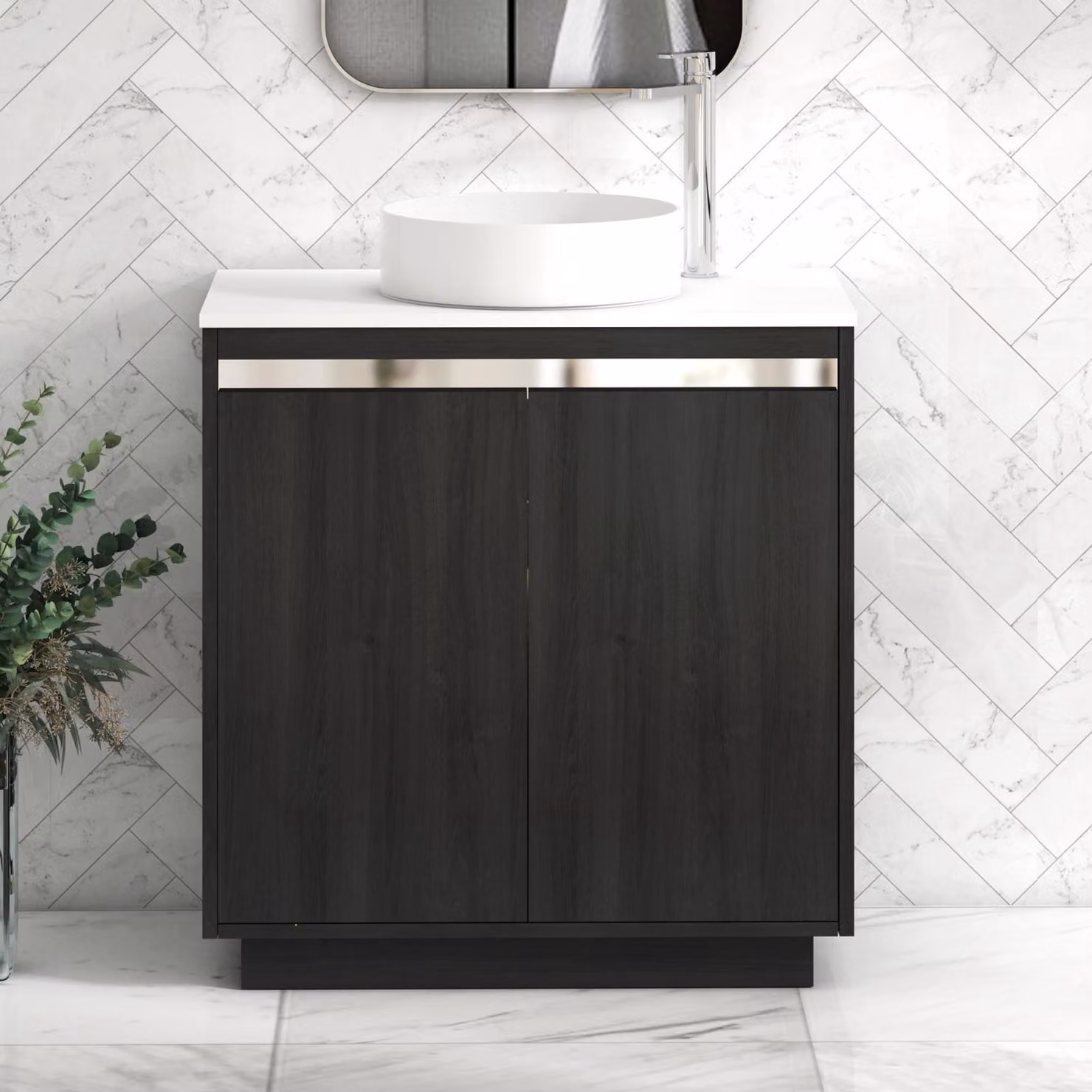 Royal Bathrooms Orion 800mm Hale Floor Standing Vanity Unit with Art Basin and Chrome Accent Trim in Black and White