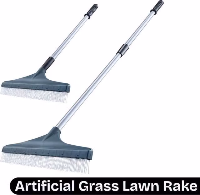 FLAVORA Extendable Artificial Grass Brush and Lawn Rake in Dark Green, W: 100 cm, D: 15 cm, H: 128 cm – 1