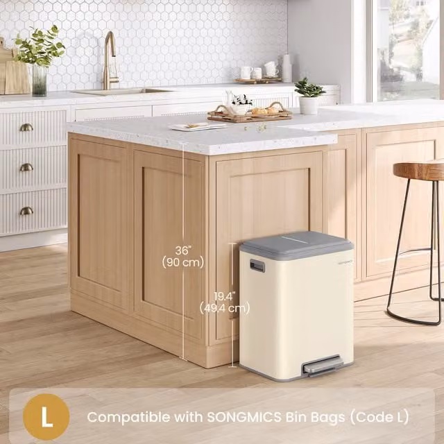 SONGMICS Two Compartment Kitchen Waste Separation Pedal Bin, Beige