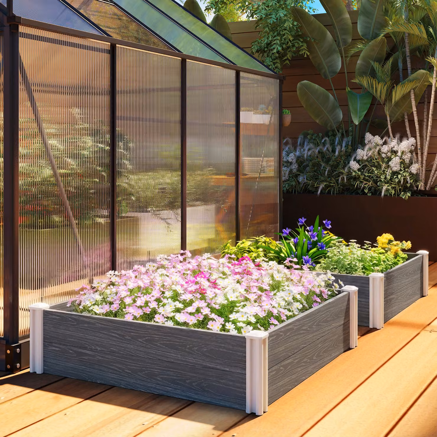 Outsunny Modular Vinyl Raised Garden Bed Kit in Dark Grey, W/D/H: 91.44 x 91.44 x 30.48 cm – 6