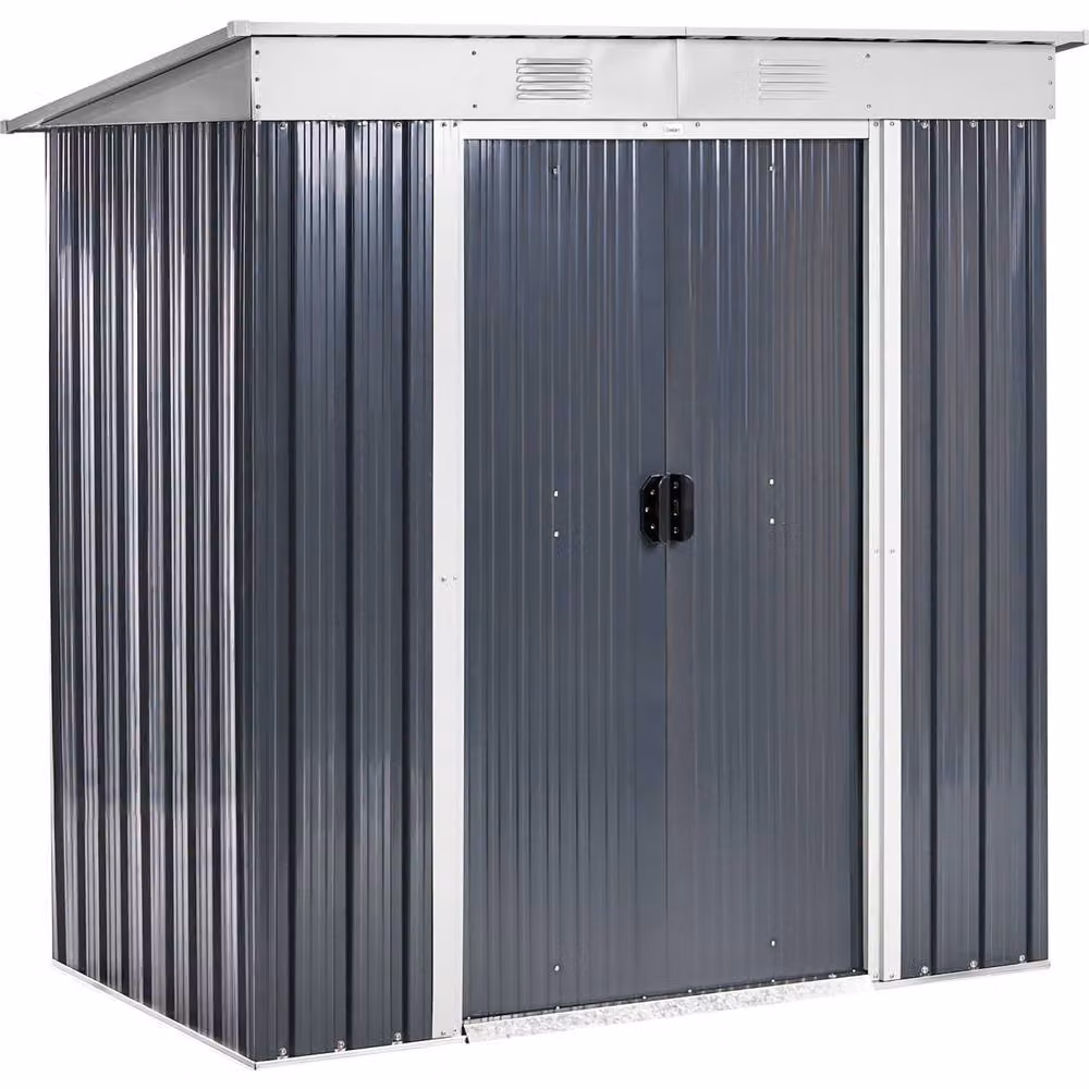 Wyld and Coco Garden Lean-to Shed in Graphite Grey Galvanised Steel, W: 174 cm, D: 110 cm, H: 174 cm – 2