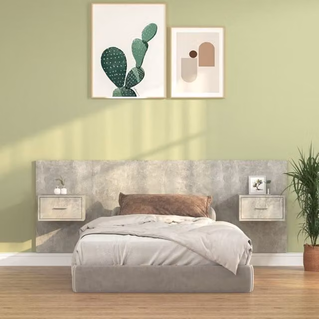 Berkfield Home Bed Headboard with Cabinets in Concrete Grey Engineered Wood