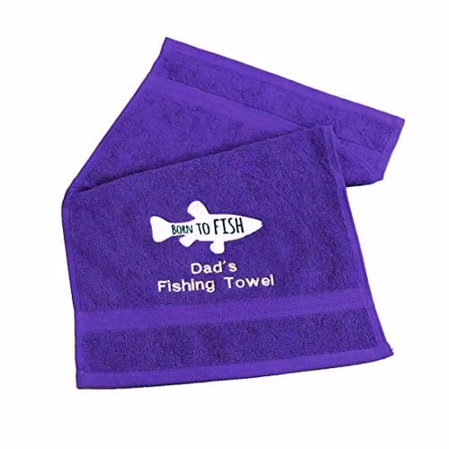 aztex Born to Fish Embroidered Fishing Towel, Purple, W: 30 cm, H: 50 cm