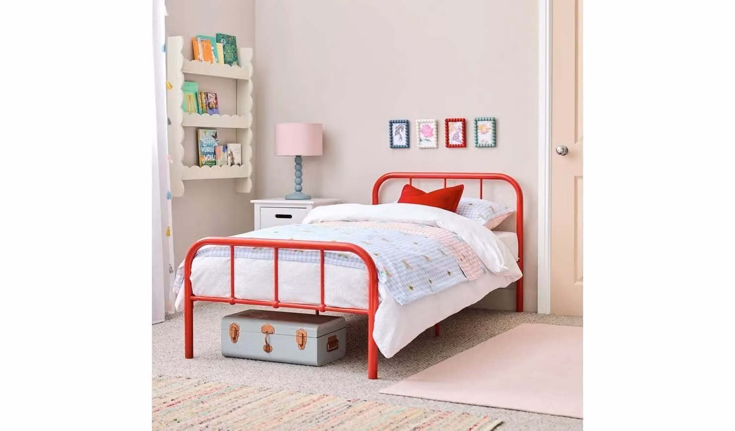Charlie Single Metal Bed Frame for Childrens Bedrooms in Red