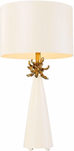 Loops White and Gold Table Lamp with Cylinder Fabric Shade and E27 LED Socket – 1