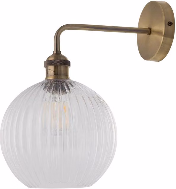 First Choice Lighting Isaac Antique Brass Wall Light with Transparent Glass Shade in Gold – 1