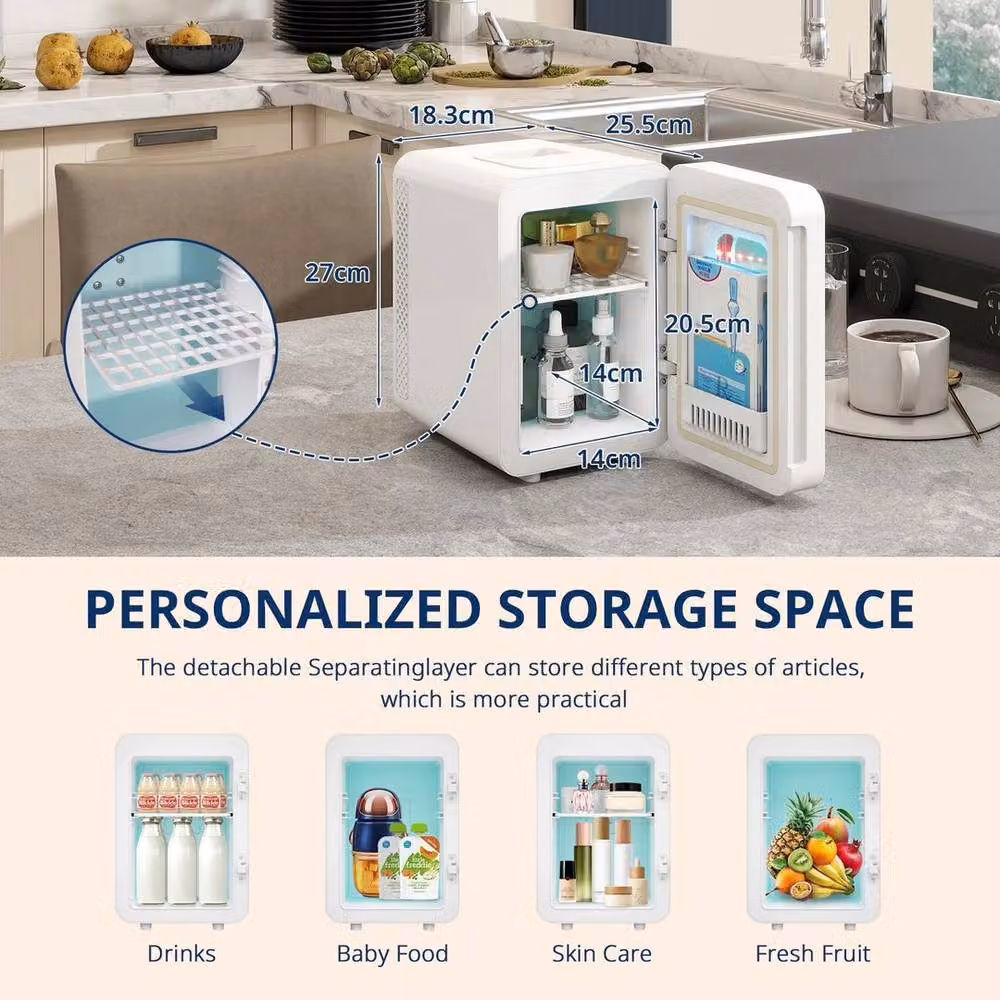 FLAVORA 4L Portable Mini Fridge with Mirror and RGB Light, White, W/D/H: 100 x 15 x 15 cm – 5