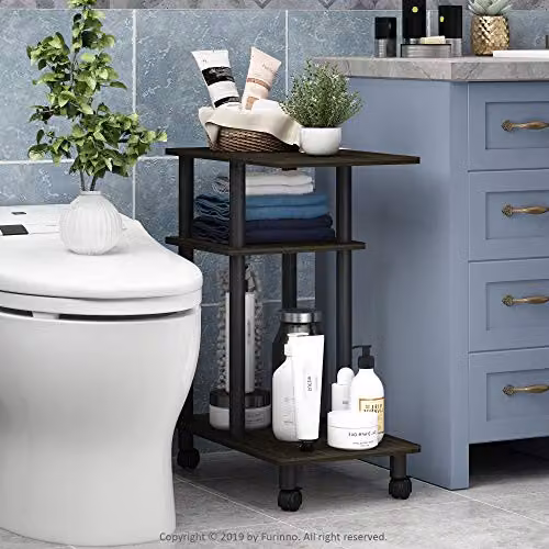 Furinno TURN-N-TUBE 3-Tier C-Shape Side Table with Wheels, Espresso and Black – 2