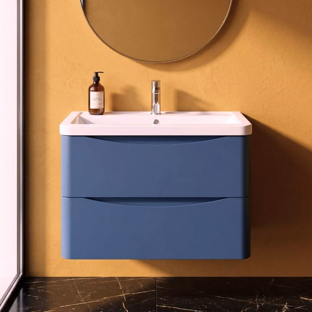Balterley Dunwood 2 Drawer Wall Hung Vanity Basin Unit, Satin Blue, W: 80 cm, D: 54 cm – 3