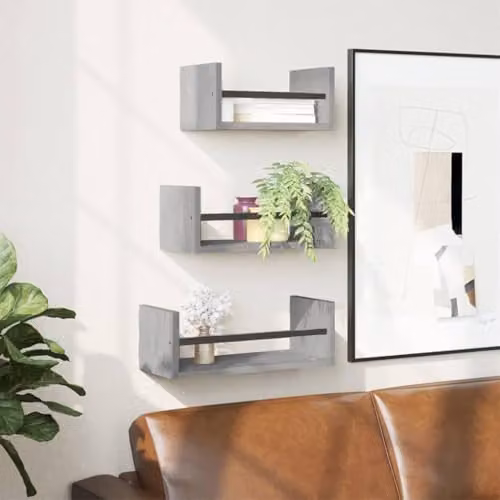 vidaXL 3 Piece Wall Mounted Shelf Set with Bars in Grey Sonoma Engineered Wood and Metal – 2